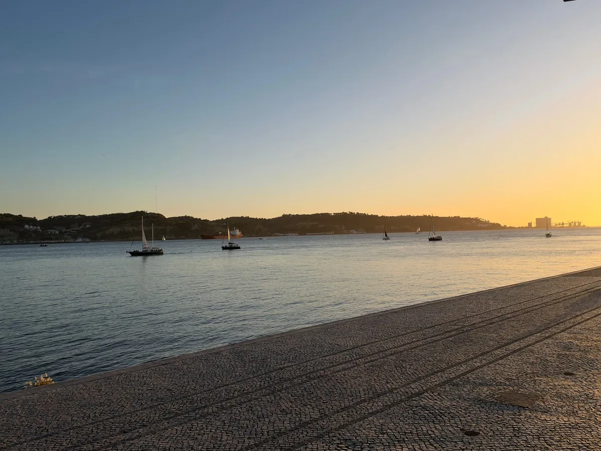 Sunset over the Tagus riverfront in Lisbon