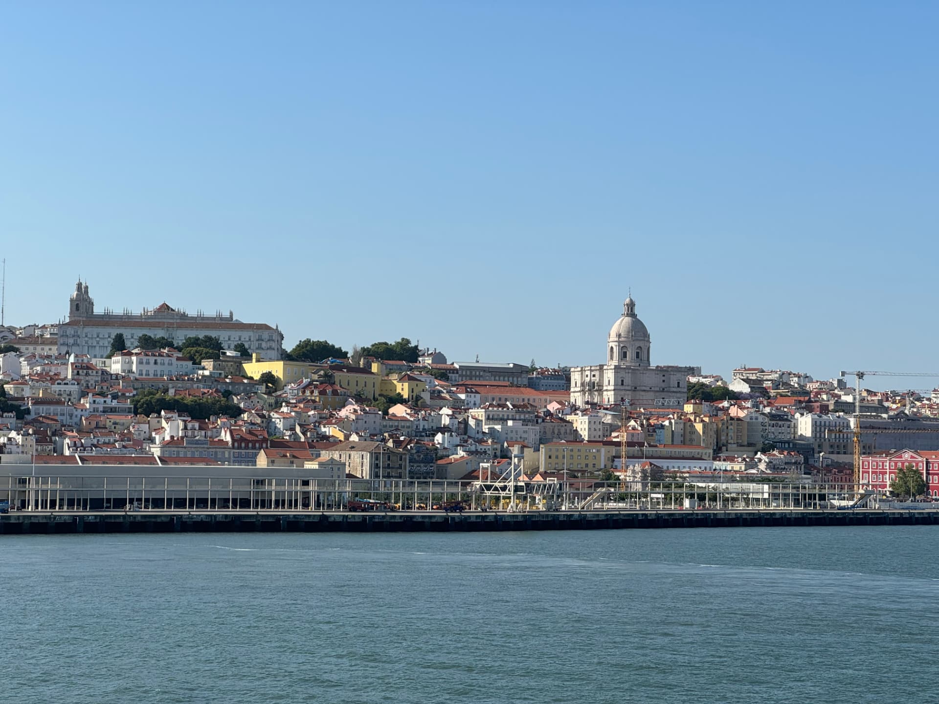 Lisbon's hills and the Pantheon dome seen from the ship on the Tagus