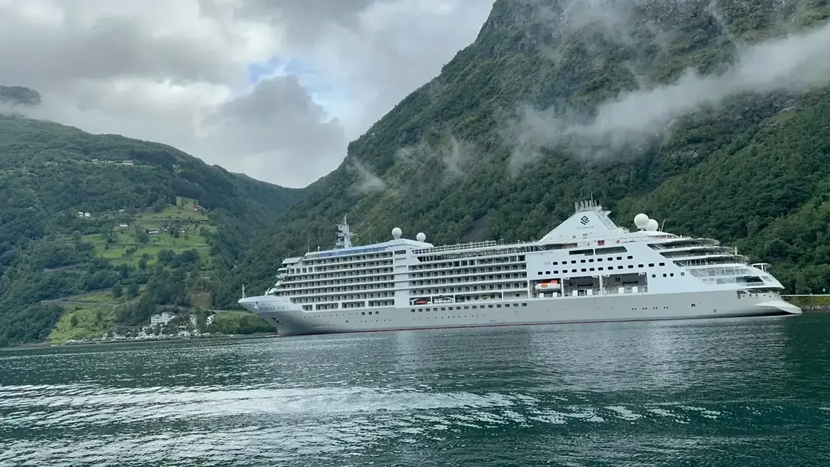 A cruise ship underway on open ocean