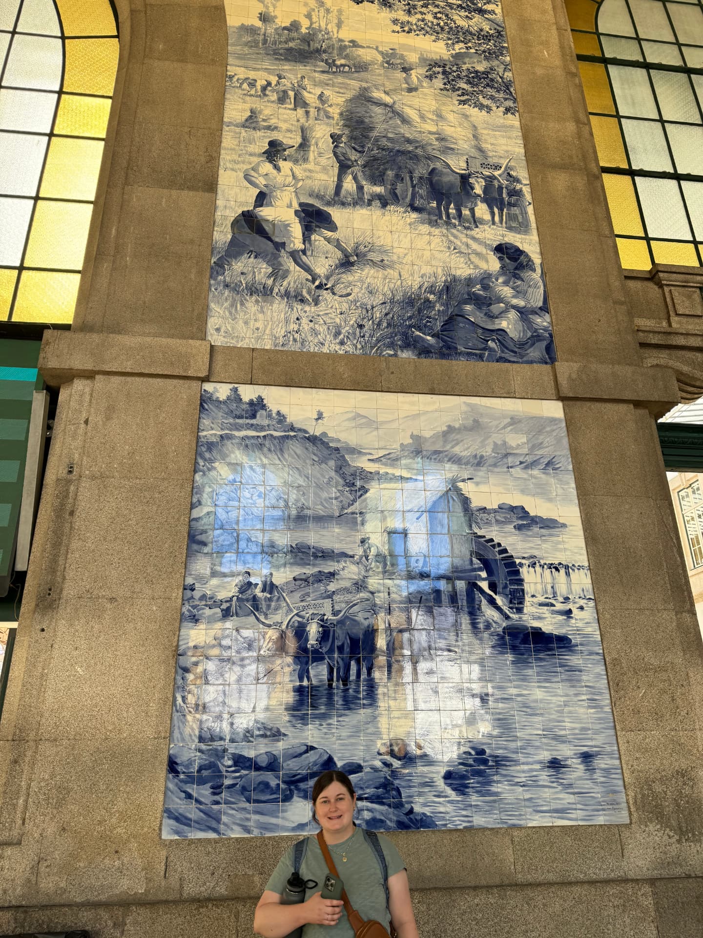 Blue and white azulejo panels inside São Bento station, Oporto
