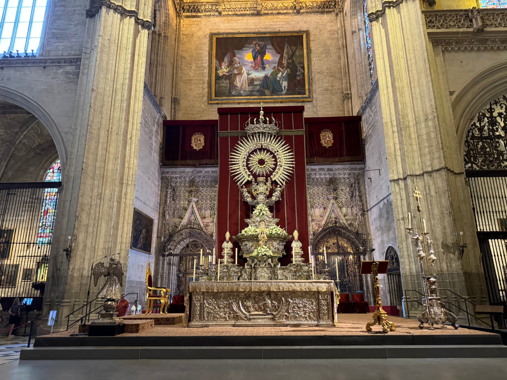 Silverwork and stone carving inside Seville Cathedral