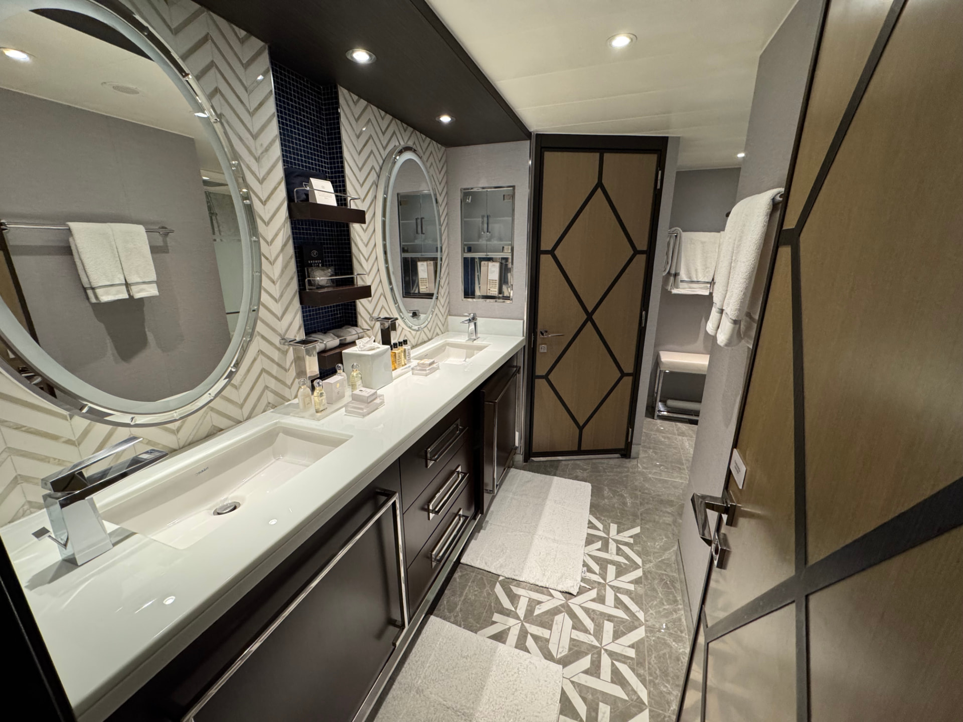 Regent Seven Seas Explorer penthouse suite bathroom with dual vanities