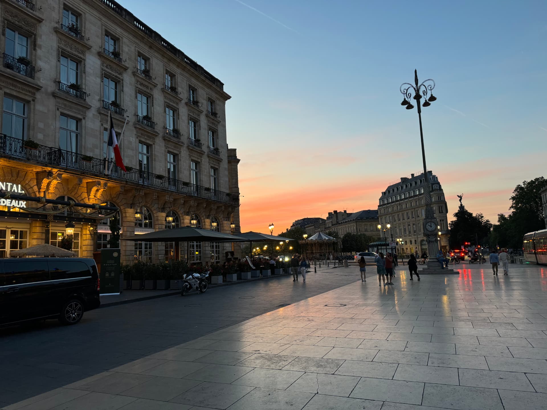 Sunset over Place de la Comédie in Bordeaux
