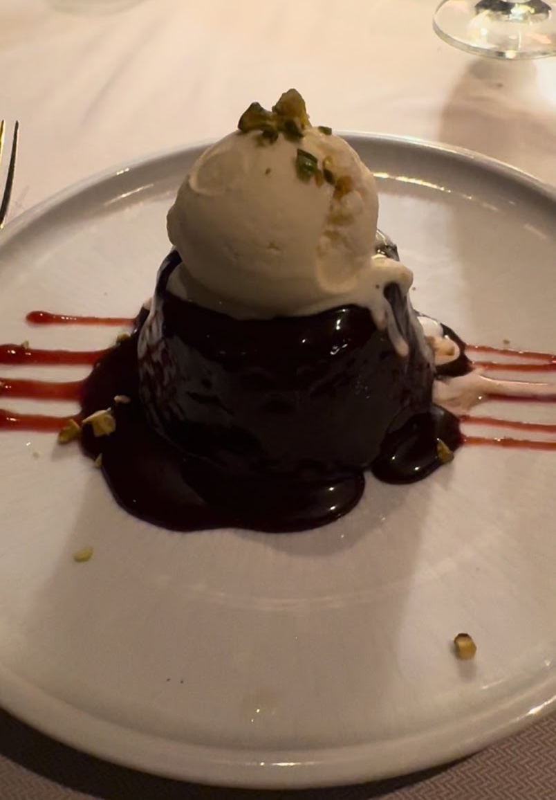 Warm chocolate lava cake with ice cream