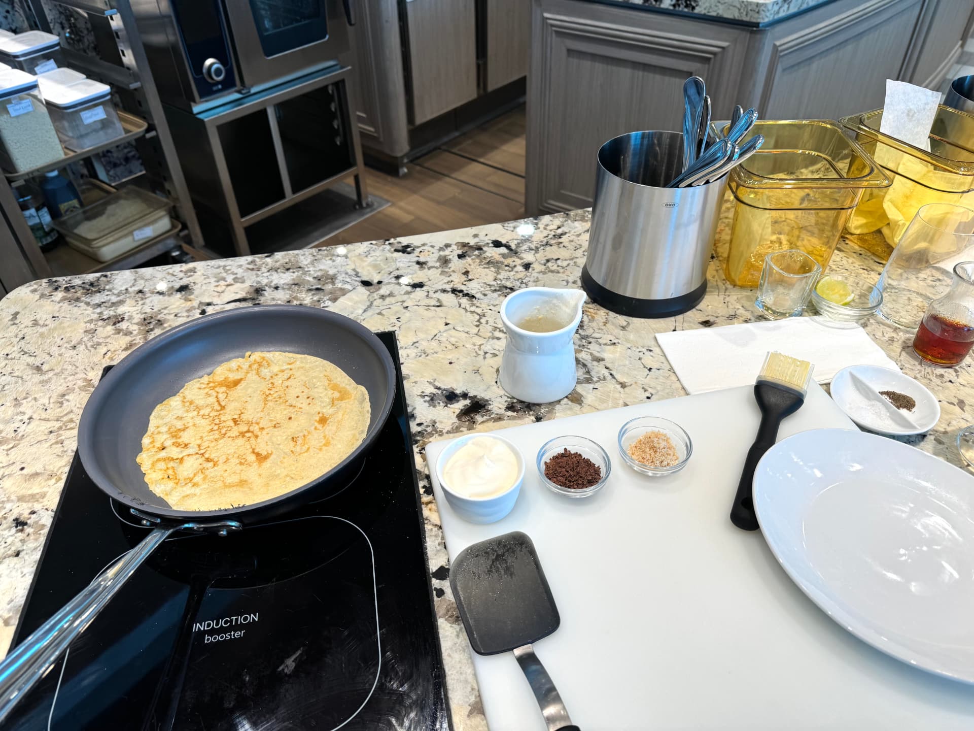 Hands-on cooking class in the Culinary Center aboard Oceania Vista