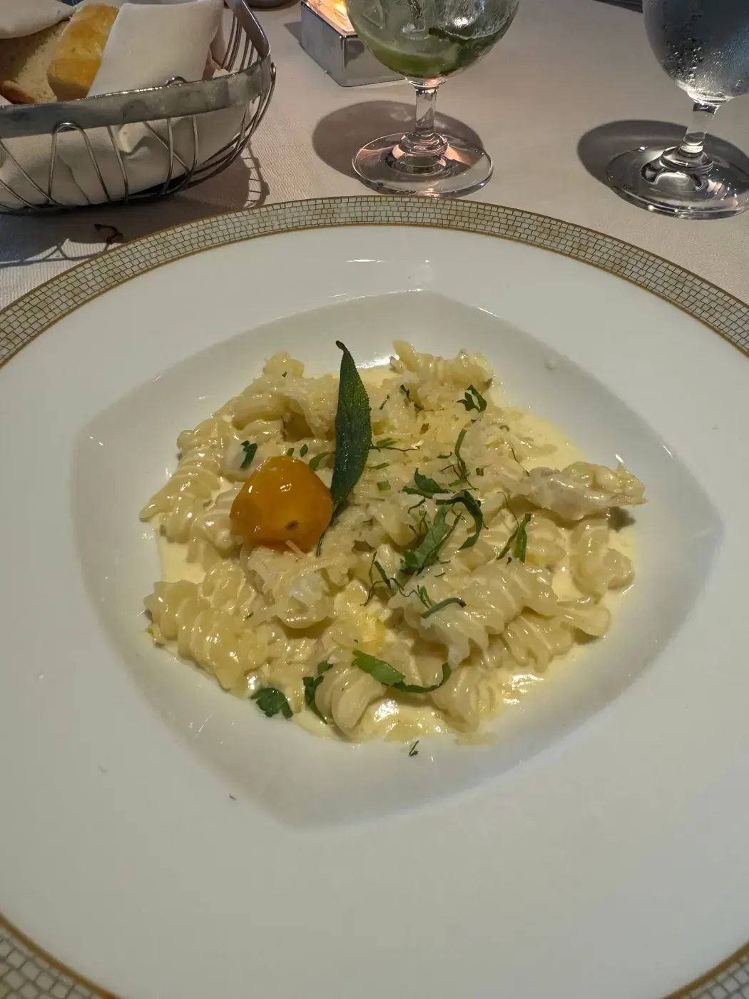 Fresh pasta course served aboard a Silversea sailing