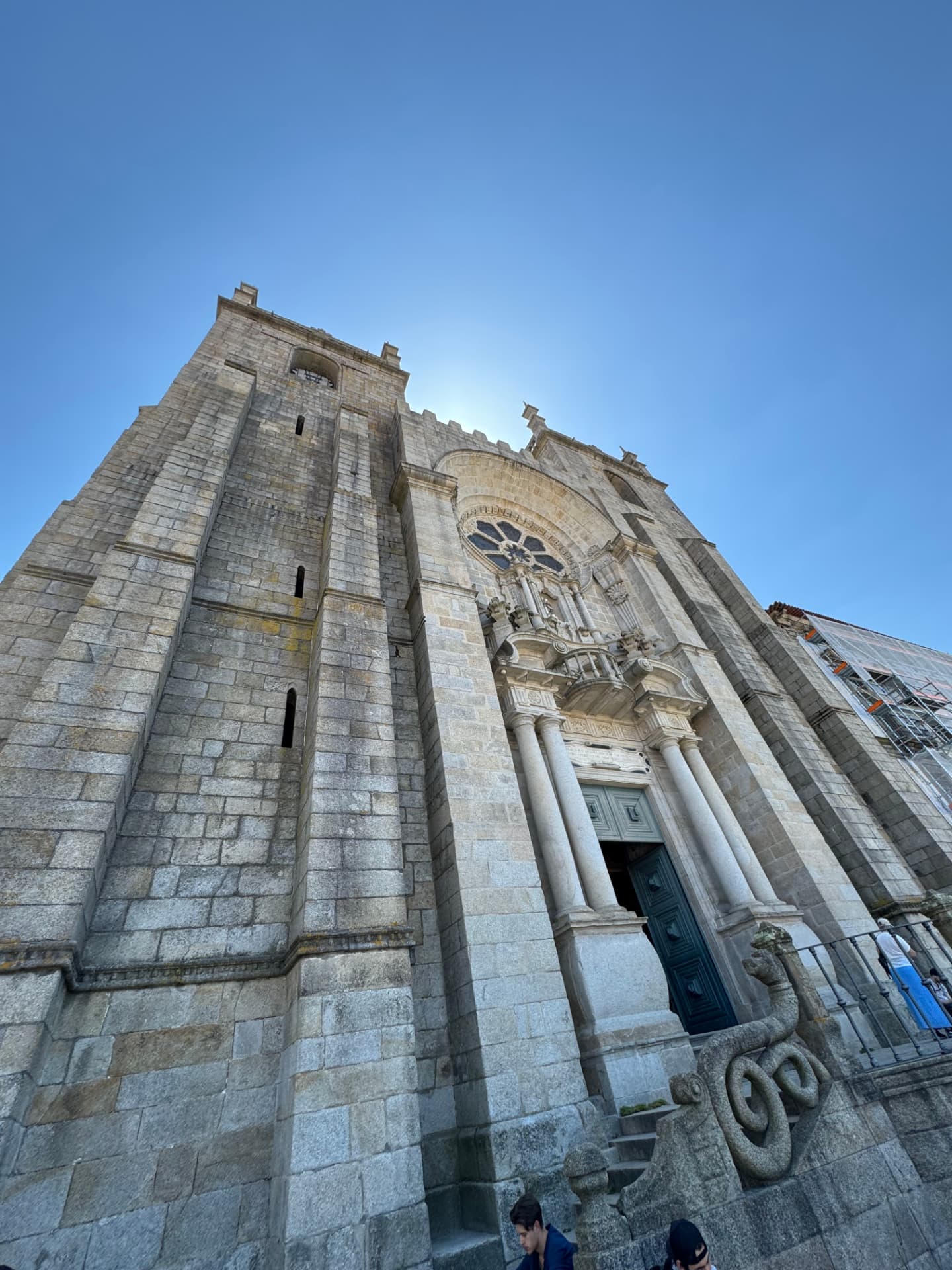The granite facade of Porto's Sé Cathedral