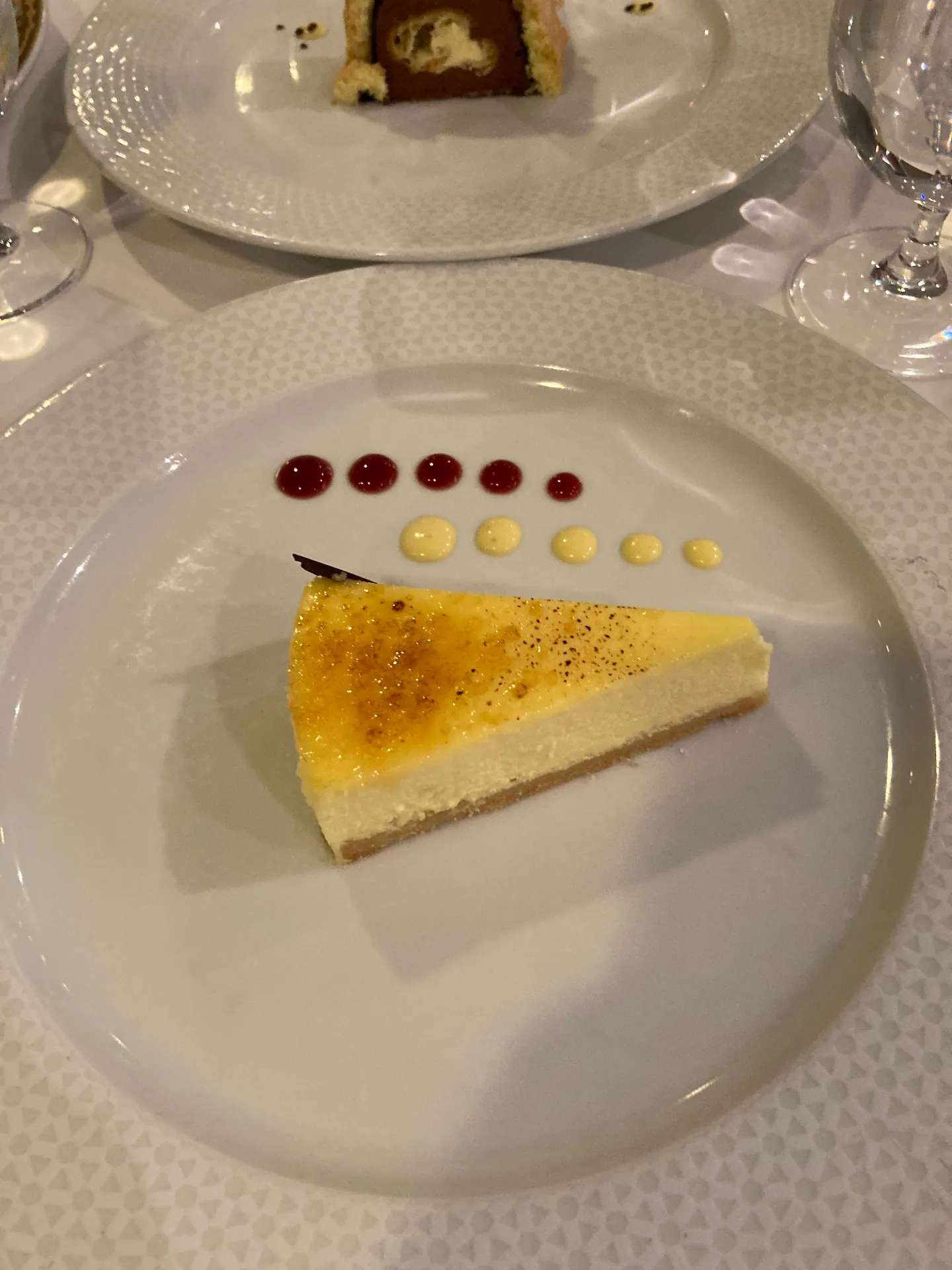 Crème brûlée cheesecake dessert aboard Oceania