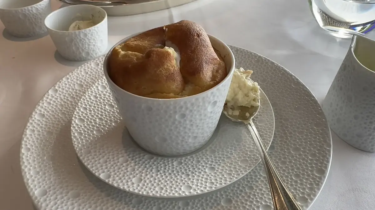 Vanilla soufflé served tableside at Chartreuse on Regent Seven Seas