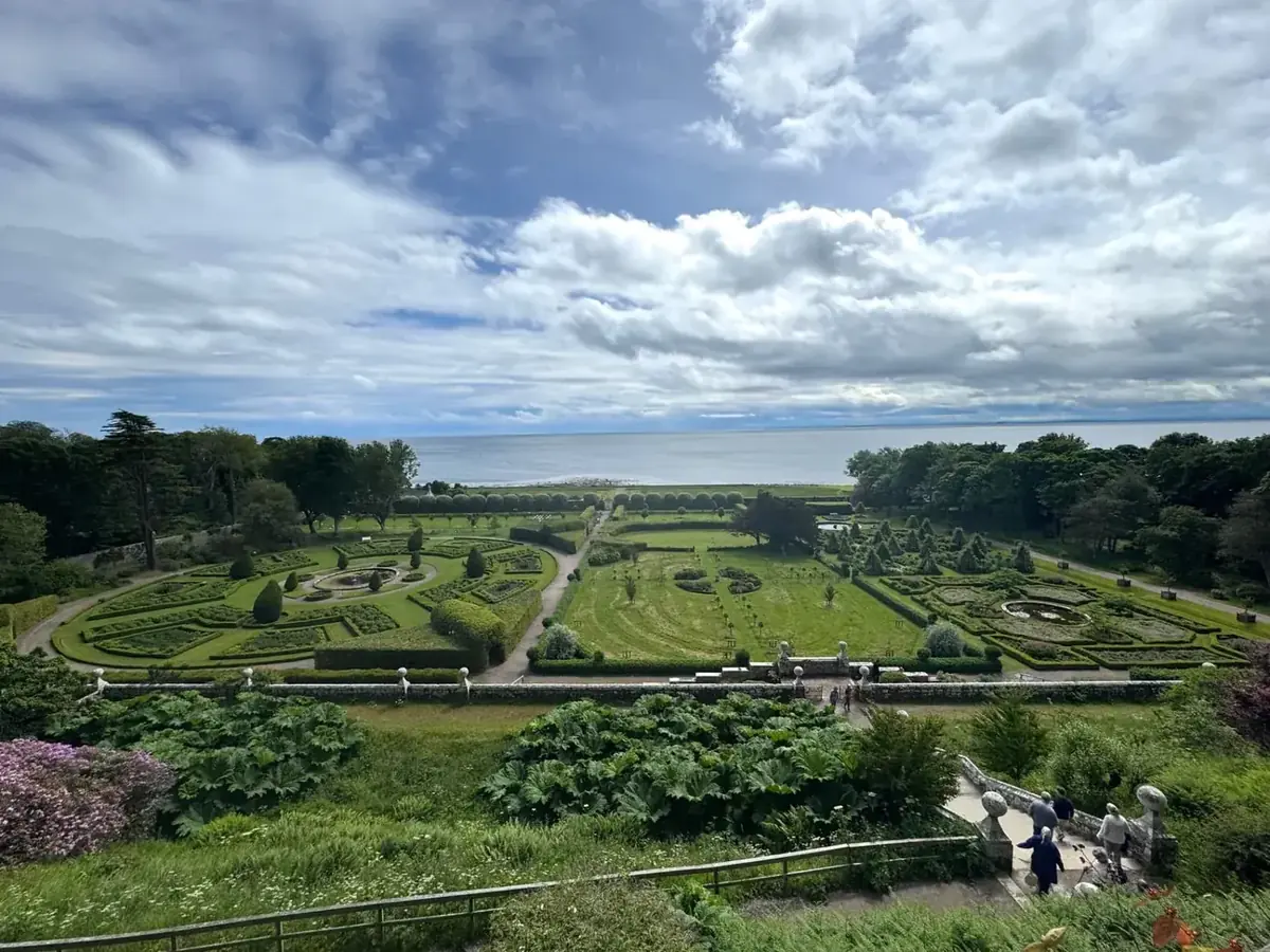 The formal gardens at Dunrobin Castle looking out to the North Sea