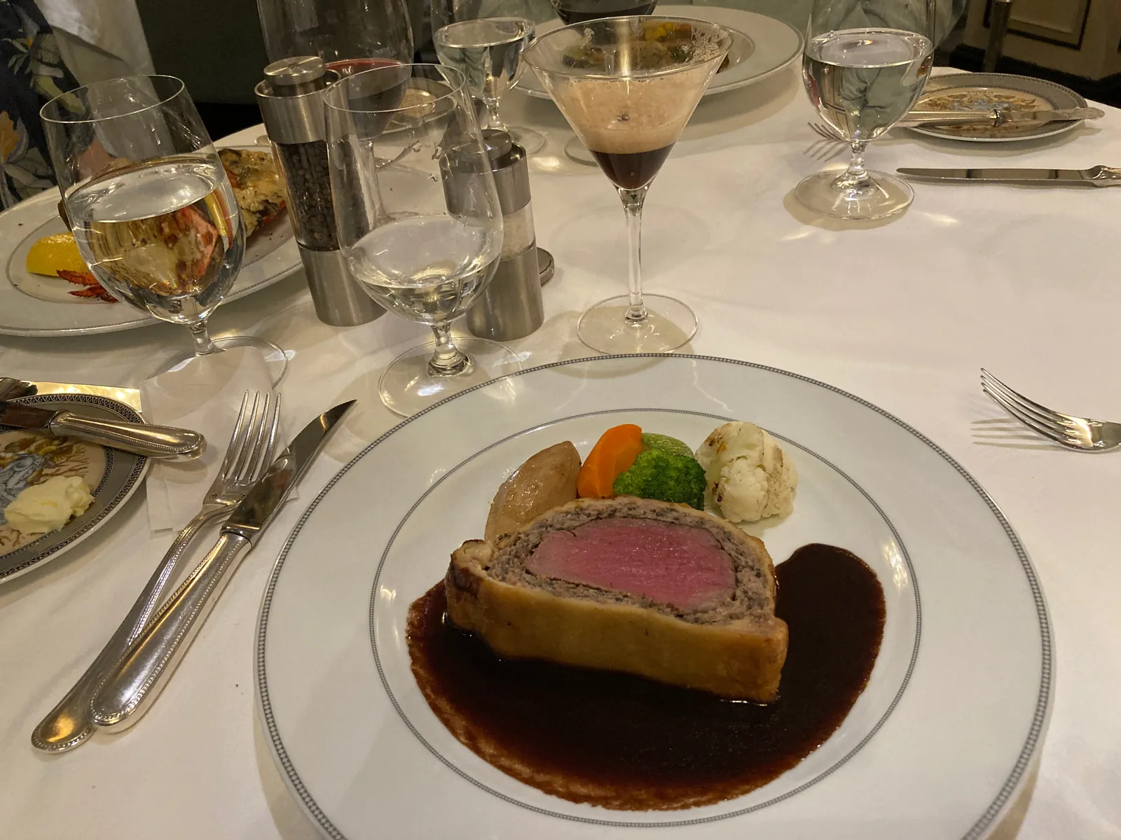 Beef Wellington plated at a Regent Seven Seas specialty restaurant