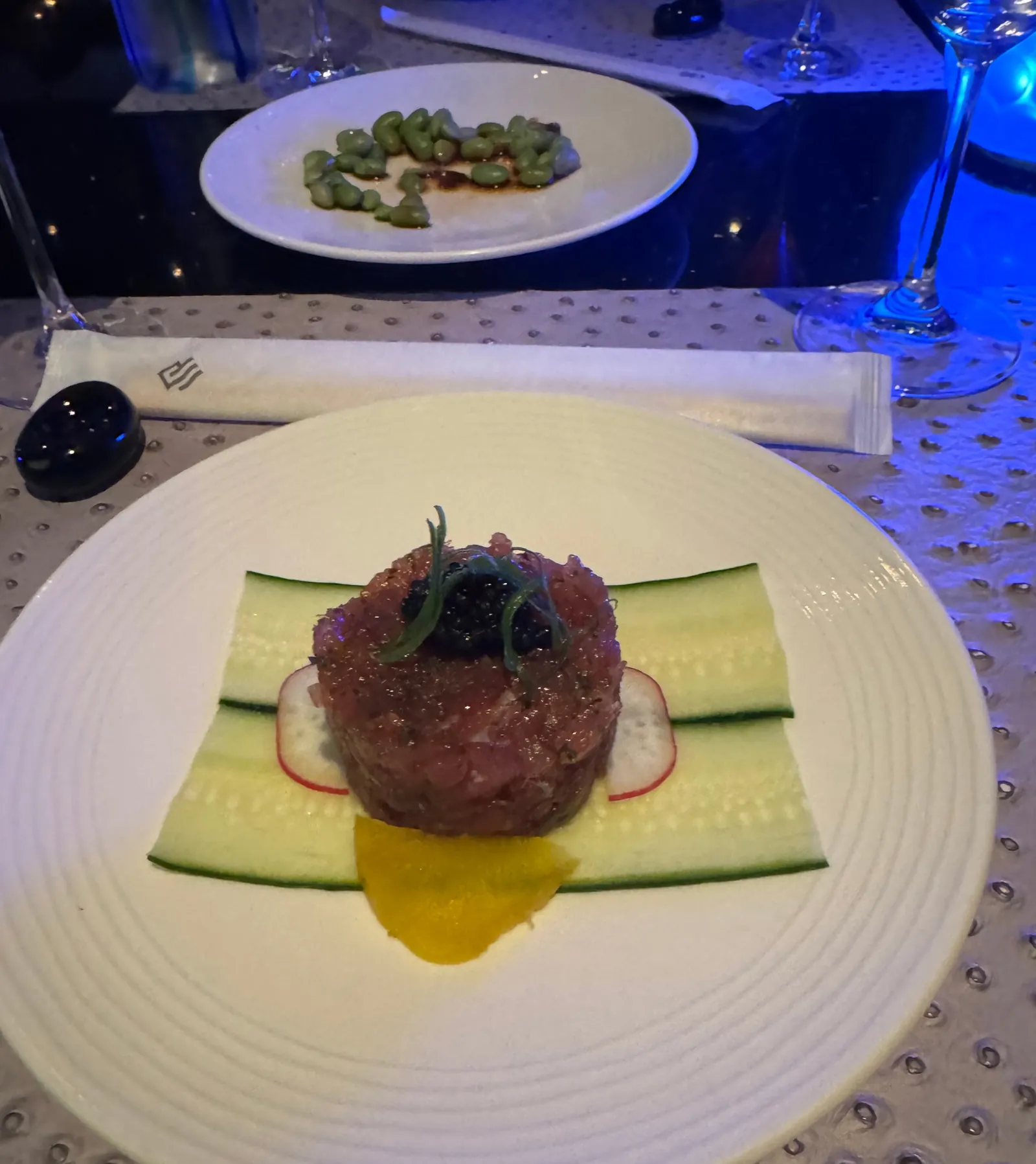 Tuna tartare topped with caviar at Silversea's Kaiseki restaurant