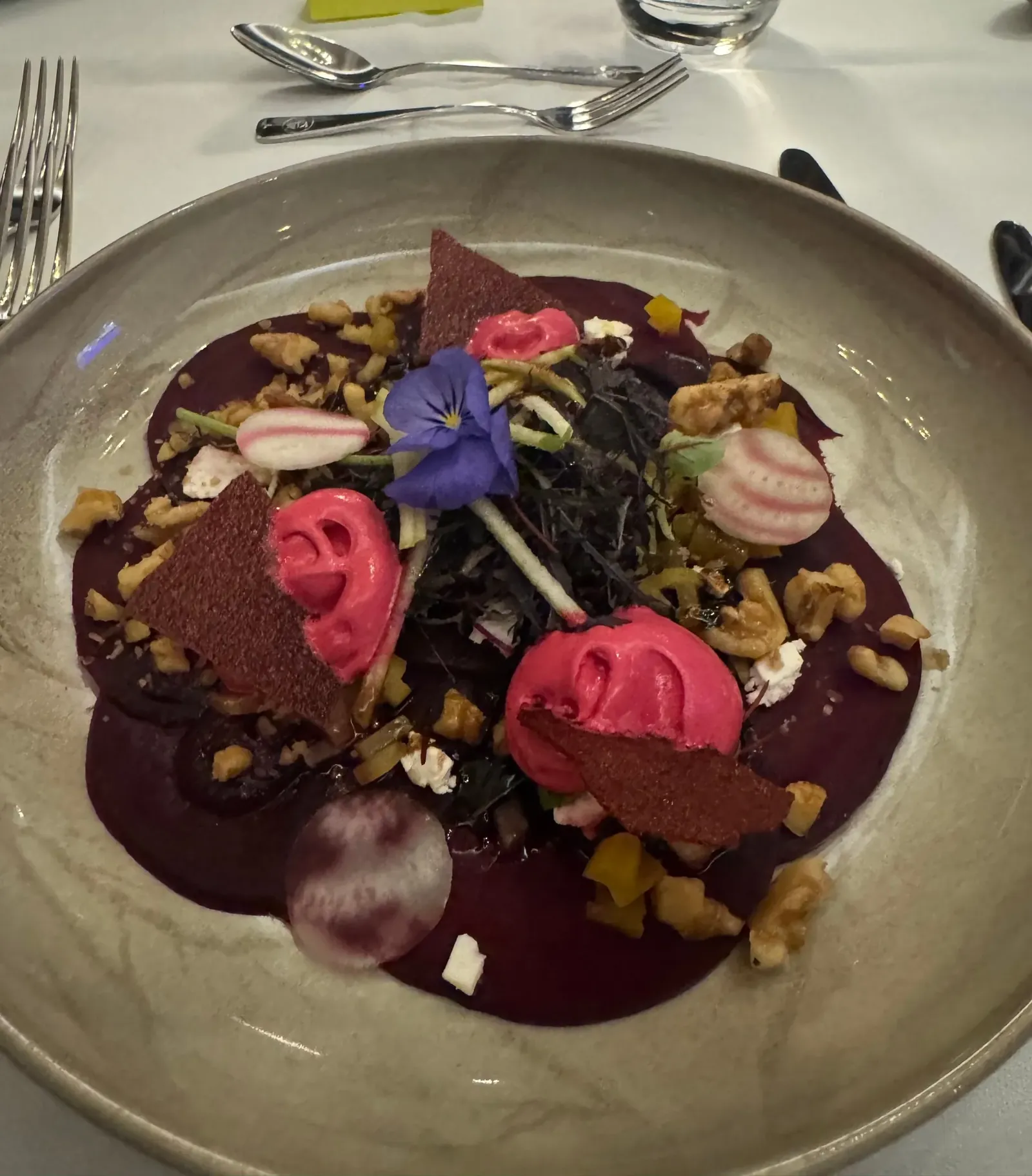 Plated beetroot course at a private Tauck dinner