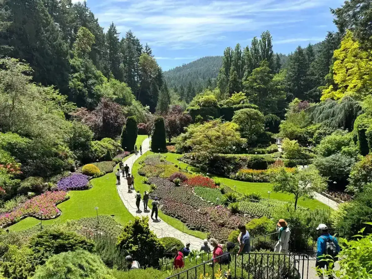 The Sunken Garden at Butchart Gardens in Victoria, British Columbia, in full summer bloom